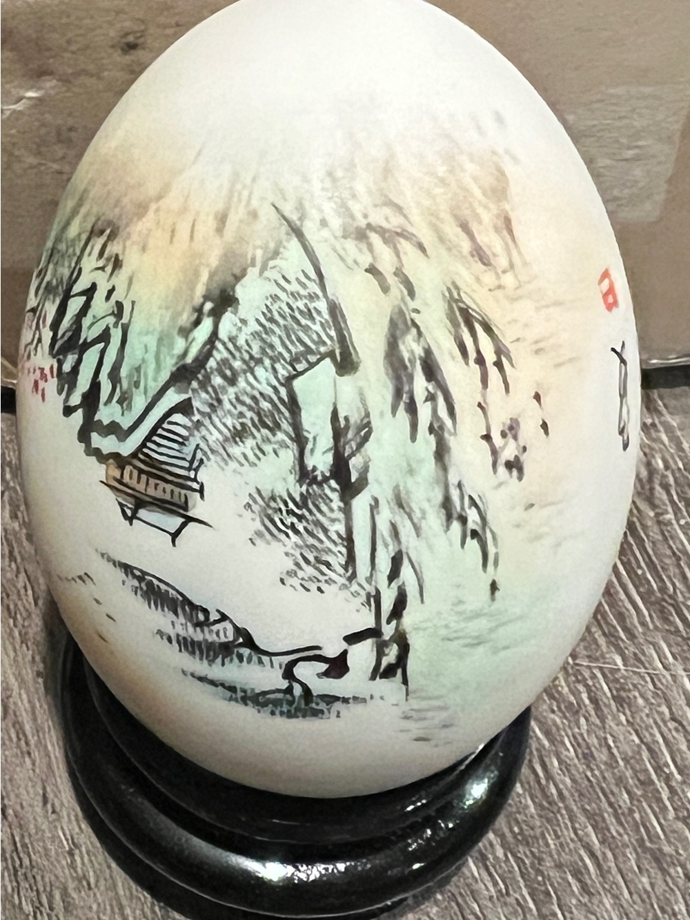 Hand-Painted  Egg Art in White and Pale Green